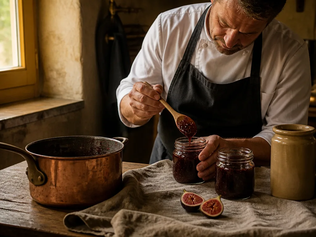 Bocal de confiture de figues maison, figues fraîches et branches à côté
